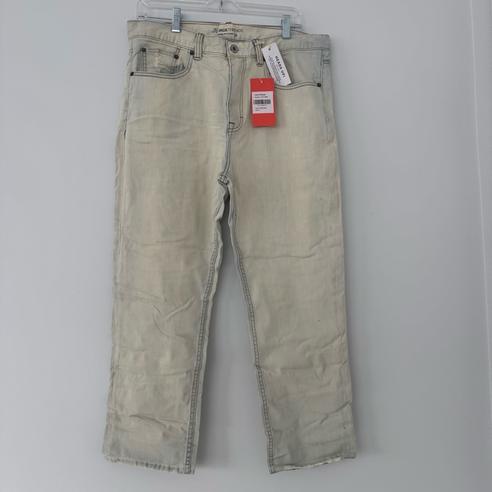 NWT JT JackThreads JT Straight Jeans White Wash Distressed Men's 34x26